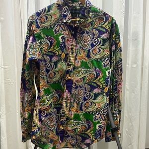 Men's Paisley Shirt - Green, Purple, Orange